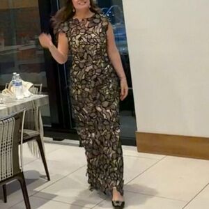 JS Collections Black and Gold Floral Maxi Dress